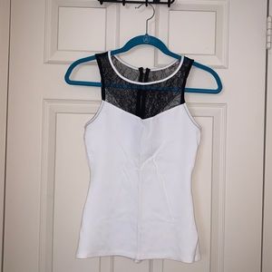 EXPRESS white stretch top with black floral lace